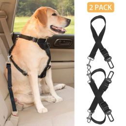2Pcs Pet Dog Seat Belt Leash, Adjustable Pet Safety Leads Harness: Black