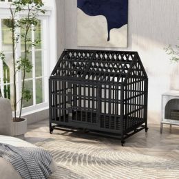 Heavy-Duty Dog Kennel with Rooftop Pet Cage-Black