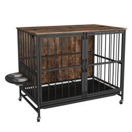 Modern Kennel Doghouse With Multifunctional Removable Tray, Double Door Doghouse-Brown