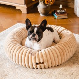 MEWOOFUN Donut Dog Bed For Medium Dogs - Calming Washable Bed With Non-Slip Bottom, For Pets Up To 45 Lbs -Light Brown