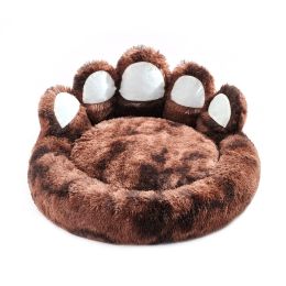 Cute Dog Bear Paw Shape Dog Bed,  For Small And Medium Dogs -Tiedye dark coffee-18inch