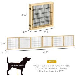 PawHut Wooden Pet Gate, 6-Panel Folding Dog Safety Barrier With Support Feet For Small & Medium Dogs, Natural Wood: Natural Wood