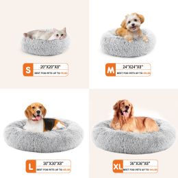 27 Inch Anti-Slip Round Fluffy Plush Faux Fur Pet Bed, Fits Up To 25 Lbs Pets: Grey M