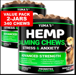 Hemp Calming Chews For Dogs, Advanced Dog Calming Chews 340 Chews, Anxiety Relief Treats Separation, Aid Barking Stress Relief