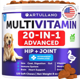 Dog Multivitamin Chewable With Glucosamine, 20-In-1 Dog Vitamins And Supplements, Pet Joint Support Health Immunity ,120 Chews: Artullano