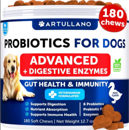 Probiotics For Dogs Support Gut Health Itchy Skin Allergies Immunity Yeast Balance, Reduce Diarrhea/ Gas, 180 Chews For Dogs: Artullano