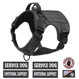 American Local Tactical Service Dog Harness Vest, Adjustable Reflective Dog Harness Metal Buckle Hiking Training: Black-XL