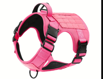 American Local Tactical Service Dog Harness Vest, Adjustable Reflective Dog Harness Metal Buckle Hiking Training: Pink-M