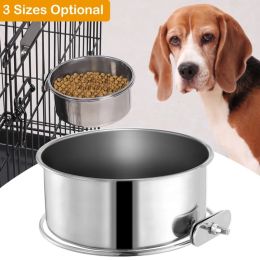 Stainless Steel Dog Bowl Pets Hanging Food Bowl Detachable Pet Cage Food Water Bowl With Clamp Holder: M