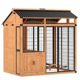 7' x 5' Extra Large Dog House, Wood Outdoor Dog Kennel with Platform, Storage Cabinet for Large Breeds, Yellow: Yellow-2110x350x165 mm