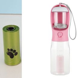 Portable Dog Water Bottle Drinker & Waste bag Dispenser, 3 In 1 Leak-proof Multifunctional  -Pink