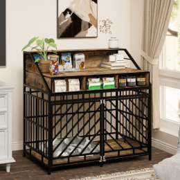 43.3 Inch Large Dog Cage Furniture, Wooden Dog Crate with Divider-Black