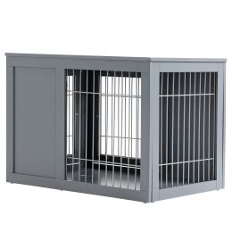 Dog Furniture Metal Indoor Pet Cage , Double Door End Table, Small & Medium Doghouse -Grey