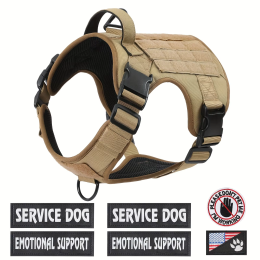 American Local Tactical Service Dog Harness Vest, Adjustable Reflective Dog Harness Metal Buckle Hiking Training: Tan-M
