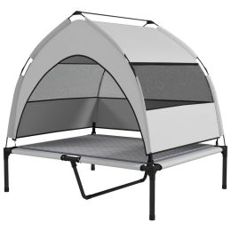 Elevated Dog Bed with Removable Canopy, Portable Outside Raised Pet Cot with Cooling Pad, Storage Bag, 36" x 29.5" x 35"