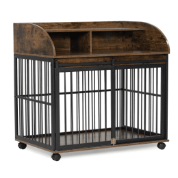 The Wooden Kennel Kennel Is Suitable For Medium-Sized Dogs With Lockable Wheels-Brown