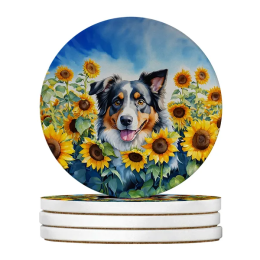 Silky Terrier Spring Path Large Sandstone Coasters( Pack Of 4 ) -Style5