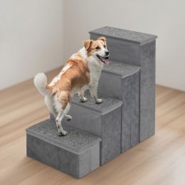 4-Step Dog Stairs Non-slip Foldable Dog Ramp With Adjustable Steps: Gray