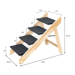 Wooden Foldable 4-storey Pet Stairs And Ramps-Acacia wood