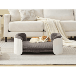 Scandinavian Style Small Dog/Puppy Couch Bed & Sofa With Removable Mattress -White Gray