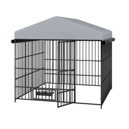Large Kennel Outdoor Pet Pen Dog Running Pen Animal House Metal Chicken Coop Fence With Roof Cover-Black