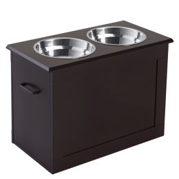 Raised Pet Feeding Storage Station with 2 Stainless Steel Bowls Base for Large Dogs: Coffee-23.5"L x 11.75"W x 16.25"H
