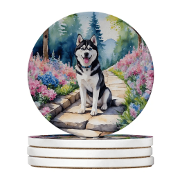 Silky Terrier Spring Path Large Sandstone Coasters( Pack Of 4 ) -Style11