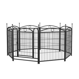32 Inch 8 Panel Metal Dog Fence Pet Outdoor Playpen -Black