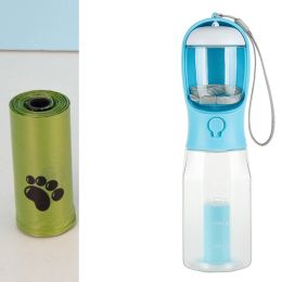 Portable Dog Water Bottle Drinker & Waste bag Dispenser, 3 In 1 Leak-proof Multifunctional  -Turquoise