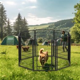 8 Pieces Of Heavy-duty Metal Game Fence -Black
