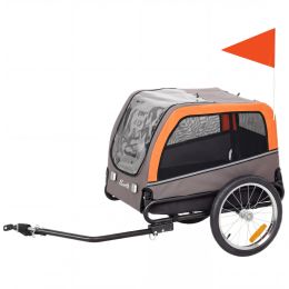 Dog Bike Trailer, Pet Cart Bicycle Carrier with 2 Entrances, Quick Release Wheels, Reflectors, Flag, Safety Leash: Orange-790x230x530 mm