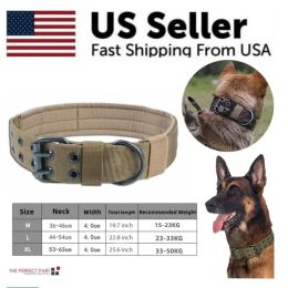 Wide Tactical Heavy Duty Nylon Large Dog Collar K9 Military With Metal Buckle: Brown-XL