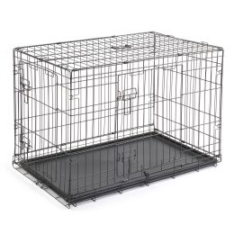 36 Inch Iron Foldable With Divider Plastic Dog Cage-Black