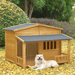 GO 47.2 Wooden Doghouse, Outdoor & Indoor Dog Crate, Solid Wood, Weatherproof-Natural Wood