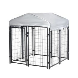 Dog Playpen with Lockable Door And A Waterproof Canopy For Small And Medium-sized Dogs-Black
