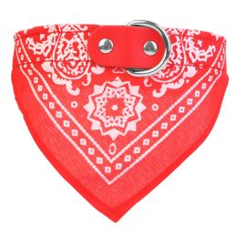 Adjustable Bandana Leather Pet Collar Triangle Scarf: Red L