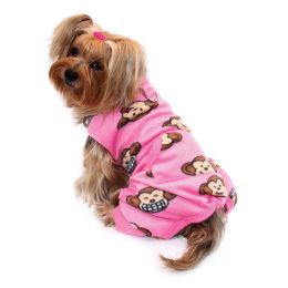 Silly Monkey Front Sleeveless Fleec Pajamas - Pink - L