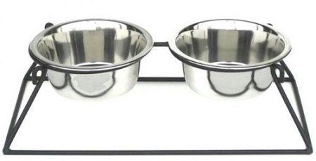 Pyramid Elevated Double Dog Feeder (Size/Color: Extra Large/Black)