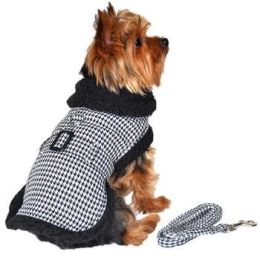 Black and White Classic Houndstooth Dog Harness Coat with Leash (Color/Size: Large)