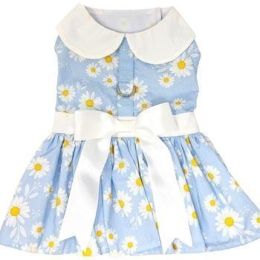 Blue Daisy Dog Dress with Matching Leash (Color/Size: Large)