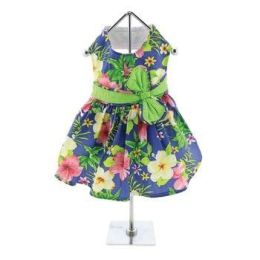 Blue Lagoon Hawaiian Hibiscus Dog Dress with Matching Leash (Color/Size: Medium)