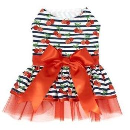 Cherry Stripe Harness Dress with Matching Leash (Color/Size: X-Small)