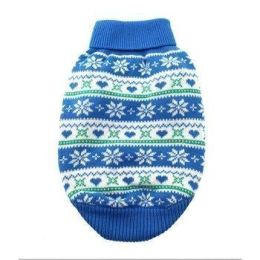 Combed Cotton Snowflake and Hearts Dog Sweater (Color/Size: Blue, 2X-Large)